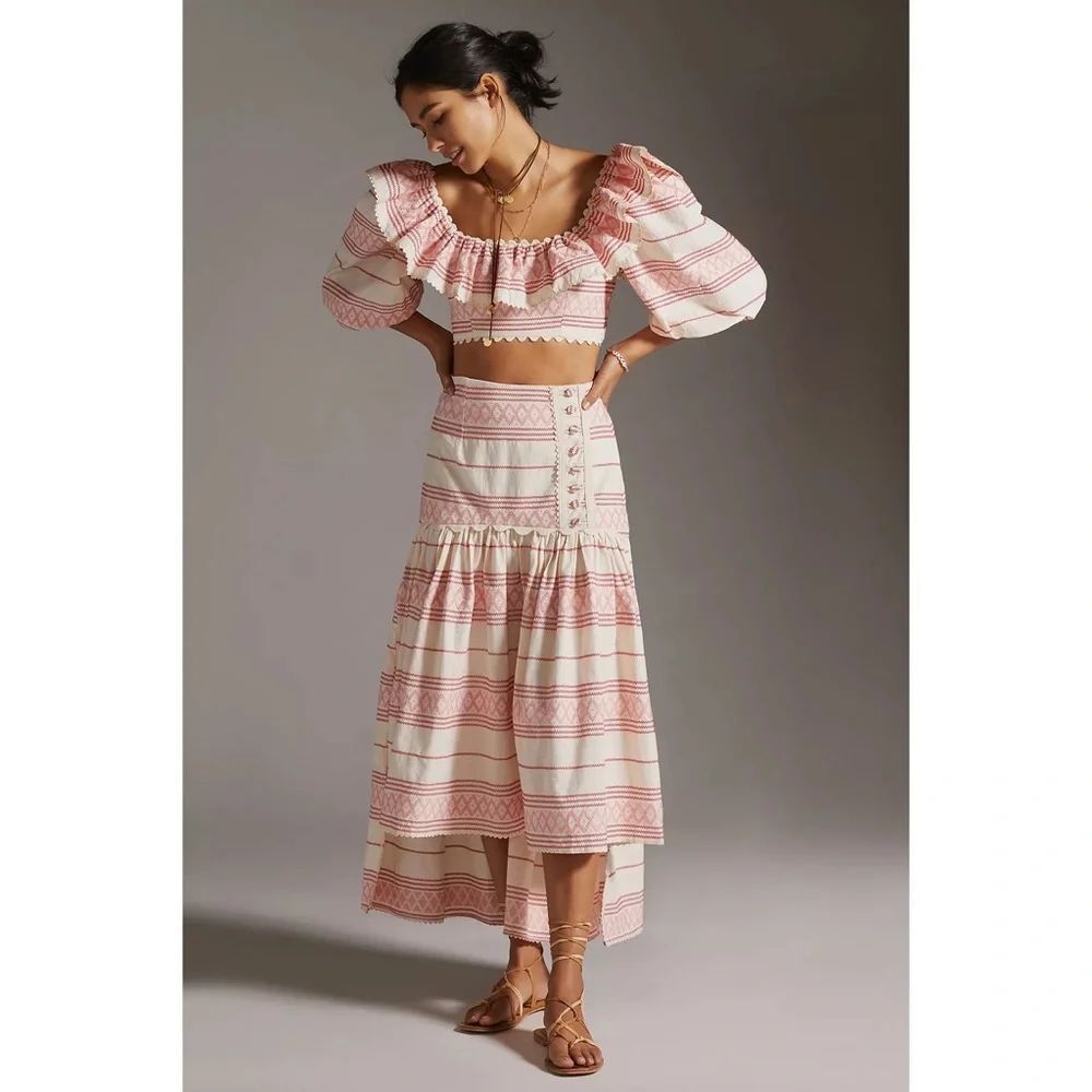 Anthropologie A-line Striped High Low Skirt